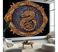 Art Photo Wallpaper Viking Symbols Celtic Dragon Pattern 250 x 175 cm 3D Wall Mural, Black Non-Woven Living Room Bedroom Poster Modern Sofa TV Background Kids Room Wallpaper Decor