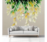 Art Photo Wallpaper Watercolour Painting Leaves Falling 250 x 175 cm 3D Wall Mural, Grey Non-Woven Living Room Bedroom Poster, Modern Sofa TV Background Kids Room Wallpaper Decor