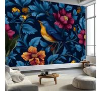 Art Photo Wallpaper William Morris Floral Bird 250 x 175 cm 3D Wall Mural, Dark Blue Non-Woven Living Room Bedroom Poster Modern Sofa TV Background Kids Room Wallpaper Decor