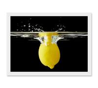 Art Photography Yellow Lemon Splash Water Black A4 Artwork Framed Wall Art Print Artery8 White One Size