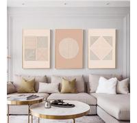 Art Pictures,3 Pictures Set-Abstract Poster Line Geometry Art Painting Canvas Print Painting Beige Minimalist Wall Art Pictures for Living Office Room Home Decor-60*70cm/(24*31inch) Unframed Print