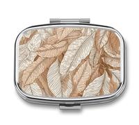 Art Pictures of Leaves Pill Box 2 Compartment, Portable Pill Case with Mirror for Pocket Purse Travel, Mini Metal Medicine Organizer for Vitamins Fish Oil