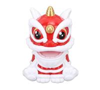 Art Piece Wake Lion Ornament Forbidden City Lion Dance Solar Waking Lion Automatic Nodding Bring Lucky Fortune for Desktop Home Entrance Car (Red)