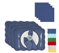 ART Pinecone Quilted Cotton Placemats with Matching White Cotton Napkins - Set of 4 Table Mats & 4 Cloth Napkins - Solid White Table Linen Set for Everyday & Holiday Dining (4, Blue)