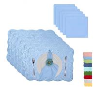 ART Pinecone Quilted Cotton Placemats with Matching White Cotton Napkins - Set of 6 Table Mats & 6 Cloth Napkins - Solid White Table Linen Set for Everyday & Holiday Dining (6, Dusty Blue)