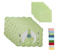ART Pinecone Quilted Cotton Placemats with Matching White Cotton Napkins - Set of 6 Table Mats & 6 Cloth Napkins - Solid White Table Linen Set for Everyday & Holiday Dining (6, Soft Pistachio Green)