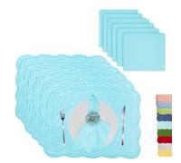 ART Pinecone Quilted Cotton Placemats with Matching White Cotton Napkins - Set of 6 Table Mats & 6 Cloth Napkins - Solid White Table Linen Set for Everyday & Holiday Dining (6, Aqua Blue)