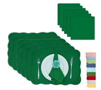 ART Pinecone Quilted Cotton Placemats with Matching White Cotton Napkins - Set of 6 Table Mats & 6 Cloth Napkins - Solid White Table Linen Set for Everyday & Holiday Dining (6, Emerald Green)