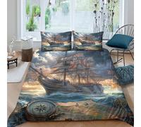 Art Pirate Ship 3D Printed Duvet Cover Set 3 Piece Bedding Set Pirate Ship Comforter Cover with Pillowcases All Season Quilt Cover with Zipper for Kids Boys Girls King（220x240cm）