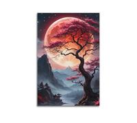 Art Plant Poster Minimalist Posters for Bedroom Peach Blossom Tree Under The Red Moon Marvel Poster Decorative Painting Canvas Wall Posters for Bedroom Decor And Art Picture Print Modern Family 08x12