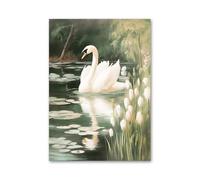 Art Poster Decor Unframed Ink Green Lake Swan Flower Bamboo Landscape Wall Art Canvas Painting No Frame Nordic Prints Pictures Living Room Decor(A,50x70cm)