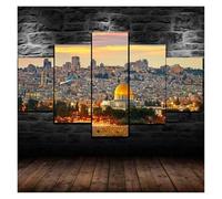 Art Poster Decor Unframed No Framed Jerusalem Sunset View Islamic 5 Panel Canvas Picture Print Wall Art Canvas Painting Wall Decor For Living Room Poster(B)