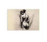 Art Poster of Naked Girl's Back Buttocks Sketch on Light Yellow Background Poster Vintage Art, Wall Canvas, Decoration Aesthetic, Living Room, Kids Room Dormitory, Cafe, Bathroom, Suitable for Bedroom