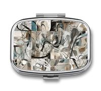 Art Print Color Pattern Pill Box 2 Compartment, Portable Pill Case with Mirror for Pocket Purse Travel, Mini Metal Medicine Organizer for Vitamins Fish Oil