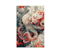 Art Print on Canvas of Octopus And Chinese Clouds Wall Art Decorative Painting Mural Modern Decoration Hanging Art Poster 24x36inch(60x90cm)