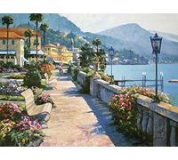 ART-PRINT-on-matte-paper-220gr- Bellagio Promenade Behrens Howard - Coastal Horizontal Image Benches Coastal Europe Italy Landscapes Mediterran Fine Art Print 28_X_21_in