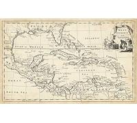 ART-PRINT-on-matte-paper-220gr- Map of West Indies Jeffreys T. - Vintage horizontal Image Maps Map West Indies Countries Home Office Antique Fine art Print 23_X_37_in