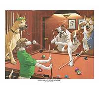 ART-PRINT-on-matte-paper-220gr- The Scratching Beagle Sarnoff Arthur - Animals horizontal Image Dogs Pipes Cigars Billiards Pool Smoking Cartoon G Fine art Prin 20_X_26_in