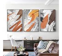 Art Print Set of 3 Modern Abstract Texture Poster and Print Grey White Orange Wall Art Home Decor Painting Nordic Canvas Mural for Living Room Decor-40x50cm(No Frame)
