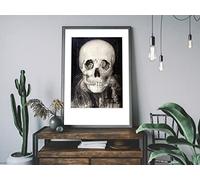 Art Print Skull Gothic optical illusion as Salvador Dali. French Dinner Party. Metamorphic Skulls Poster Halloween Home Gift (A4)
