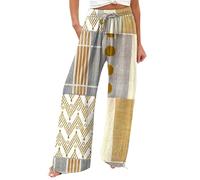 Art-Print Wide-Leg Beach Trousers, Women’s Elastic-Waist Casual Pants with Statement Print Pockets, Perfect for Seaside Strolls & Coastal Cafés Yellow