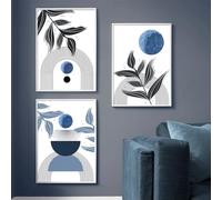 Art Prints-3 Pictures Set-Boho Blue Abstract Posters and Prints Modern Mid Century Geometry Line Wall Art Monstera Leaf Canvas Painting Indoor Room Home Decor-60 * 80cm (No Frame)