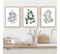 Art Prints-3 Pictures Set-Boho Botanical Watercolor Green Plant Leaves Posters Abstract Wall Art Canvas Painting Pictures Living Room Kitchen Office Home Decor-50 * 60cm (No Frame)