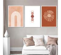 Art Prints-3 Pictures Set-Rainbow Modern Abstract Boho Wall Art Print Nursery Decor Sun Moon Phase Nordic Poster Burnt Orange Neutral Wall Picture Canvas Painting-50 * 60cm (No Frame)