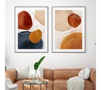 Art Prints-Set of 2 Sky Blue Orange Blush Abstract Geometric Watercolor Art Painting Boho Style Canvas Prints Terracotta Prints Wall Pictures Living Room Decor-40 * 60cm (No Frame)