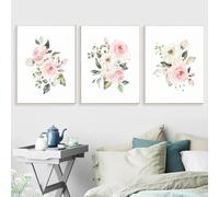 Art Prints,Set of 3-Beautiful Pink Fresh Flowers Wall Art Canvas Painting Nordic Posters and Prints Wall Pictures for Living Room Kitchen Office Bedroom Decoration-50*60cm/20*24inch (No Frame)