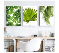 Art Prints,Set of 3-Tropical Banana Leaf Canvas Painting Fresh Palm Leaves Nordic Green Plant Poster Greenery Wall Picture Living Room Kitchen Office Decoration-50*60cm/20*24inch (No Frame)