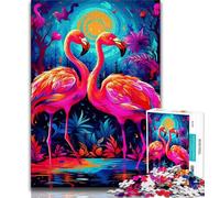 Art Psychedelic Flamingo Jigsaw Puzzles for Teenagers 1000 Piece Puzzle,Fun Games Every Piece Is Unique - Challenging Family Fun Game (38x26cm)