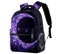 Art Purple Moon Pattern Backpack Rucksack for Girls Boys Schoolbag for Elementary Middle Students