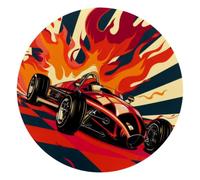Art Race Car with Finish Line Flags Pilot and Flames Small Round Mouse Pad, Anti-Slip Rubber Computer Mousepad for Office Home Gaming Laptop, 10 x 10 Inch