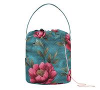 Art Red Peonies Flowers Teal Yarn Bags Portable Craft Bag Organizer for Needle Holder bulto para manualidades