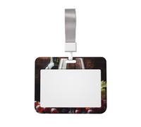 Art Red Wine Galsses & Grapes ID Badge Holder with Lanyard ID Card Holders Waterproof Plastic Name Card Case Sliding ID Protector Pouch Name Tag Holders for Office Work Business