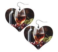 Art Red Wine Galsses & Grapes Leather Earrings for Women Heart Earrings Lightweight Dangle Drop Earrings Cute Jewelry Gift