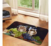 Art Red Wine Galsses & Grapes Pet Feeding Mat Absorbent Pu Leather Dog Cat Food Mats Contain Spills Protects Floors, Anti-Slip Rubber Backing Dog Bowl Mats Easy Clean Pet Placemats 40x60cm