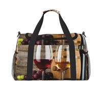 Art Red Wine Galsses & Grapes Print Everyday Use Travel Duffle Bag Large Capacity Travel Bag Stylish Functional Bag, Black, One Size