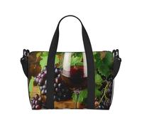 Art Red Wine Galsses & Grapes Print Travel Duffel Bag, Lightweight Water-Resistant Weekender Spacious Gym & Travel Bag for Men, Women & Teens