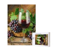 Art Red Wine Galsses & Grapes Printed Jigsaw Puzzle with Storage Box, Wooden Puzzle for Adults and Kids, 300 Pieces Family Fun Decorative Game, 28x40 CM