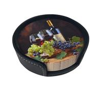 Art Red Wine Galsses & Grapes1 Coasters For Drinks Set Of 6 Leather Tea Cup Coaster Drink Coasters For Cup Kitchen Bar Home Decor Housewarming Gift