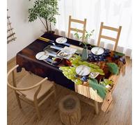 Art Red Wine Galsses & Grapes1 Table Cover Exquisite Printed Wrinkle Resistant Tablecloth Soft Rectangle Table Cloth Wipeable Washable Modern Decorative Table Cover for Dining Party Camping