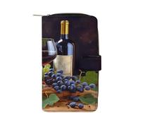 Art Red Wine Galsses & Grapes1 Wallet Multifunctional Leather Wallets for Men Compact Long Wallet Credit Card Holder Passport Bag