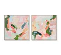 Art Remedy Blush Boho Minimal Wall Print Set Canvas Pastel Abstract Art, Silver Frame, 16 x 16