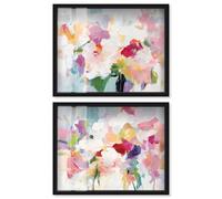 Art Remedy Blush Pink Bedroom Serenity Set Shadowbox Floral Abstracts, Black Frame, 24 x 20