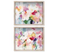 Art Remedy Blush Pink Bedroom Serenity Set Shadowbox Floral Abstracts, Blonde Frame, 24 x 20
