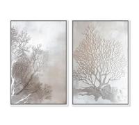 Art Remedy Ghostly Frost Abstract Duo Framed Canvas Print Boho Gold Wall Art Set, White Frame, 20 x 30