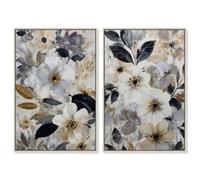 Art Remedy Luxe Bloom Framed Canvas Print Modern Floral Art Set, Silver Frame, 20 x 30