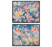 Art Remedy Pastel Riot: Modern Boho Vibes Set Canvas Floral Abstracts, Black Frame, 20 x 16